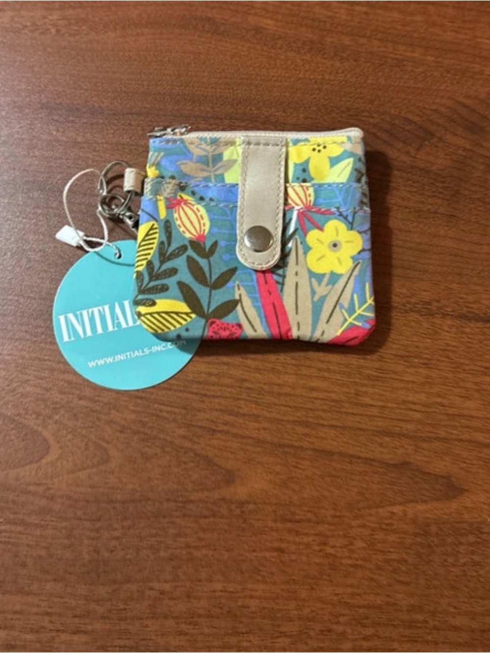 Initials Inc Floral Coin Purse with Keyring - Blue Multi